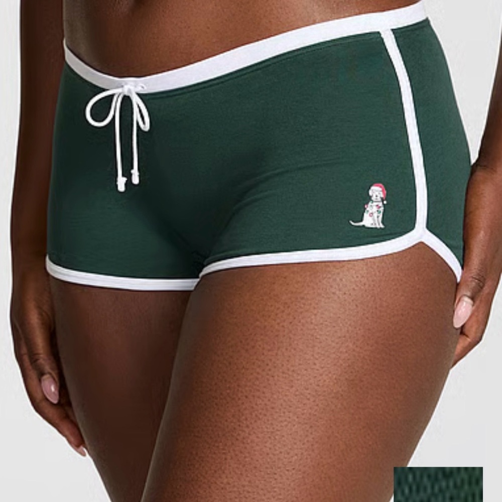 NWT VS Pink Cotton Dorm Boyshort Green and White Boxer Shorts
